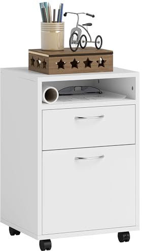 HOMCOM Caisson de Bureau Rangement Bureau sur roulettes tiroir Placard Niche Panneaux Particules Blanc