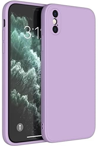 Mixroom - Coque étui pour iPhone X/iPhone XS protection couvre appareil photo en silicone TPU mat avec bords plats couleur lilas