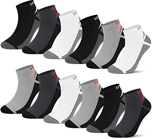 L&K 12 pares de calcetines deportivos para hombre/mujer en color liso 92207