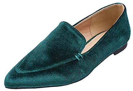 Feversole Women's Pointed Pumps, de Mujer I Flats Pisos de Mujer I Pisos Puntiagudos I Zapatos sin Cordones Bailarinas Terciopelo Verde Retro 39 EU