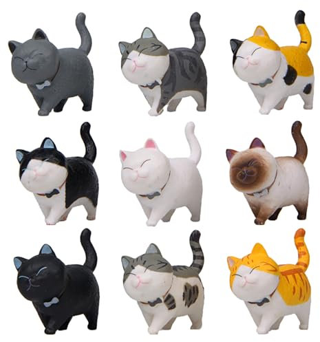 Greyoe Katzenfiguren, 9 Stück Tierfiguren Realistisch Katze Spielzeug Kinder Lehrreich für Katzenliebhaber Home Auto Dekor