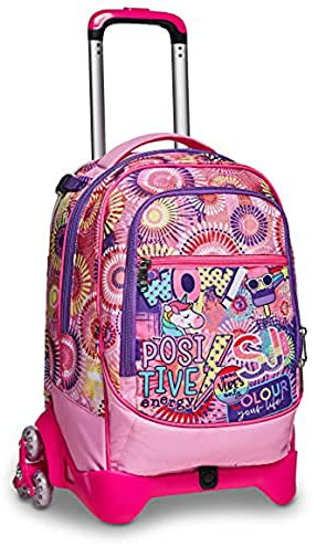 Trolley Scuola Seven Jack 3 Ruote - Facce da SJ Girl Bambina - Zaino Sganciabile - Doppio Uso - Rosa