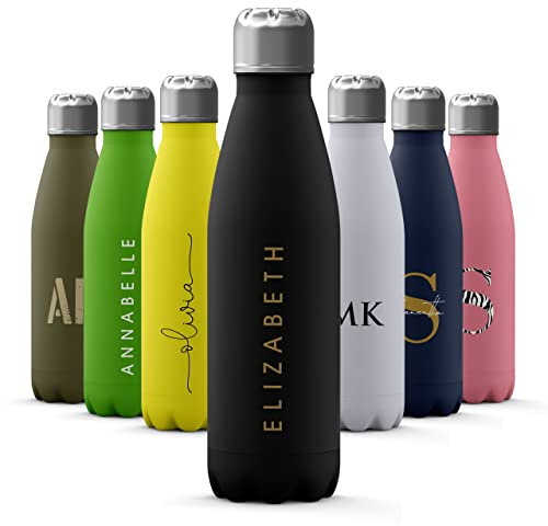 Tirita Personalised Water Bottle - Thermal Travel Flask for Hot & Cold Drinks - Insulated Stainless Steel Bottle - Gym, Office, School - 500ml [02- Name in Gold]