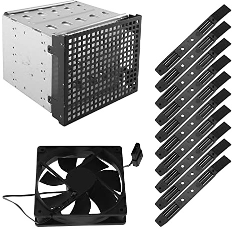 Tagtight Storage Expansion Hard Drive Cage DIY Hard Drive Disk Cage Rack with Cooling Fan 5.25 Inch to 5X 3.5Inch Bracket for Computer, Hard Drive Cage Adapter Rack Bracket