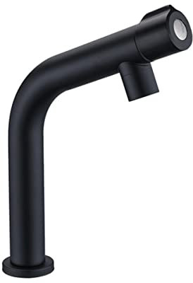 Robinet d'évier de salle de bain à arc moyen en acier inoxydable Robinet d'eau froide à une poignée Robinet de lavabo, noir mat