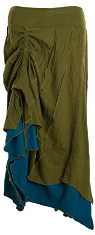 Vishes - Alternative Bekleidung - Langer Damen Rock Lang Längenverstellbar zum Hochschieben Raffen Olive 48