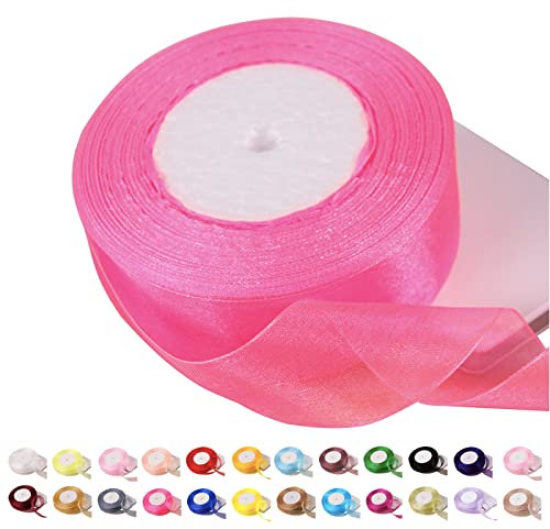 POPOYU Ruban en organza et mousseline de soie - 45 m - Rouge et rose - 39 mm x 45 m - Pour mariage et Noël - Style classique - Motif uni - Satin transparent - Emballage cadeau - Accessoires pour