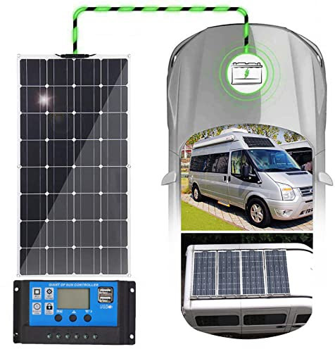 awallow 400W Kit de Panneau Solaire Portable pour Camping-Car, 12 V Monocristallin Semi-Flexible Pliable Mono Chargeur Hors RéSeau pour Maison, Caravane, Bateau, Surfaces InéGales, 1 PièCe