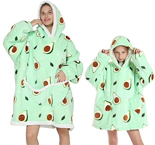 Geagodelia Oversized Decken Hoodie Pullover für Damen Kinder Kuschelig Fleece Decke zum Anziehen Weiche Kuschelpullover Hausanzug Kapuzenpullover Winter (Grün-Avocado, One Size)