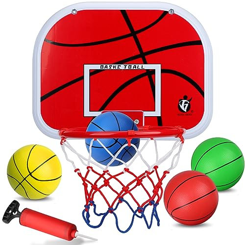 LNCOJOLM Indoor Mini Basketball Hoop, Small Balls Over Door Hoop, Space-Saving, Kids Basketball Game Set, Alloy Steel, Rubber