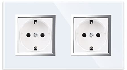 JIMEIDA Doppelsteckdosen mit Haken Unterputz Glas,16 Amp mit Weiß Standard Steckdose Wandsteckdose 157 * 86mm 250V