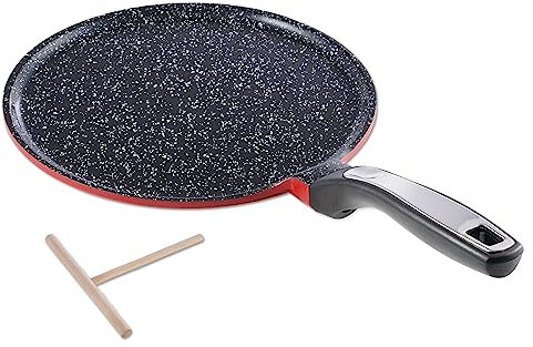 FLOVIA COOK BY NATURE Poêle à Crêpes Crêpière Antiadhésive en Céramique 28 cm, avec spatule, sans PFOA ni PFOS, Tous Feux dont Induction, Rouge