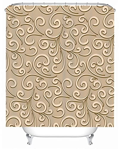 Shower Curtain Beige, Duschvorhang Badewanne Wasserdicht Rebenmuster Duschvorhang 180x180 Polyester Bad Vorhang Badezimmer Deko