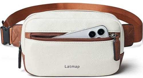 LATMAP Bauchtasche Damen,Crossbody Bag Damen PU Leder Bauchtasche Damen klein Wasserdicht Gürteltasche Damen diebstahlsicher Hüfttasche Damen für Outdoorsport,Reisen,Radfahren,Beige
