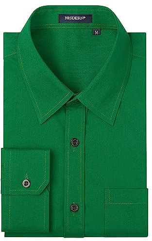 HISDERN Homme Chemise Manches Longues Chemises Slim Fit Chemise Casual Chemises Business Vert M