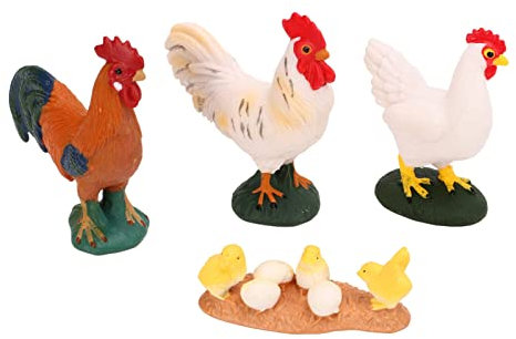 Bagima 4 Stück Bauernhof-Huhn-Tier-Spielzeug, Statue, Miniatur-Retro-Hühnerstall, simuliert, realistisch, Küken, Hahn, Henne Modell-Figuren