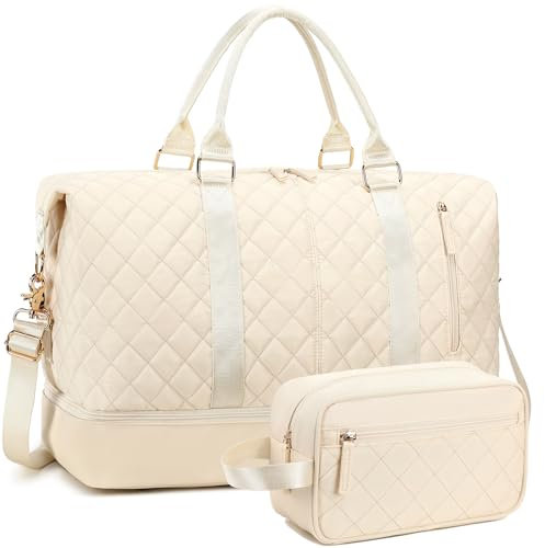 LEDAOU Weekender Damen Reisetasche Tasche mit Schuhfach Canvas Handgepäck Tasche Sporttasche Travel Bag