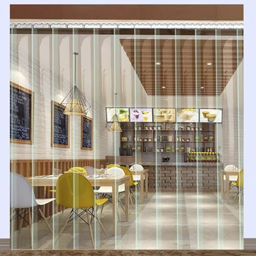 PJDDP Transparenter Streifenvorhang 1,3 mm dick PVC Lamellenvorhang, durchsichtige, wasserdichte Kunststoff-Vorhangstreifen für gewerbliche Walk-Lager, Garage,Tor,Tür,HxW,200X210CM