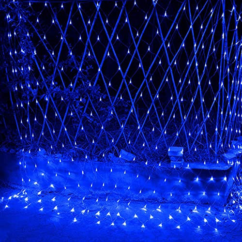 WxiaoD Réseau de lumière LED Éclairage Filet Lumineux Noël pour extérieur et intérieur Décoration de jardin lampe Guirlande Lumineuse Rideau lumineux (1.5x1.5M 96LED, Bleue)
