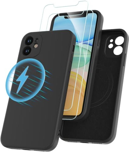 Losvick Coque iPhone 11 Magnétique+ 2X Verre Trempé avec Recharge sans Fil, Coque en Silicone pour iPhone 11 Housse Antichoc Protection Anti-Rayure Ultra Fine Case - 6,1- Noir