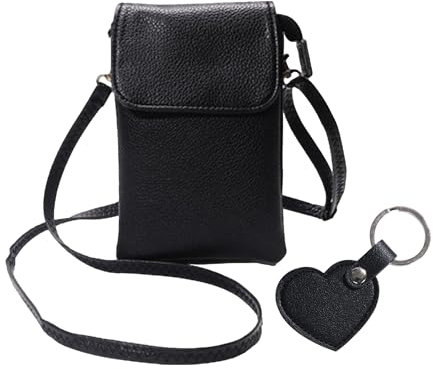 NyxSeat 1 Handy-Geldbörse, 1 Liebes-Schlüsselanhänger, Handytasche, Umhängetasche aus echtem Leder, Clutch-Tasche, Mini-Umhängetasche, Mini-Umhängetasche