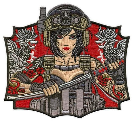 Japanisches taktisches Mädchen – Yakuza Tattoo – Wakizashi Messer – Morale Patch – Aufnäher – bestickter Aufnäher / Abzeichen / Emblem
