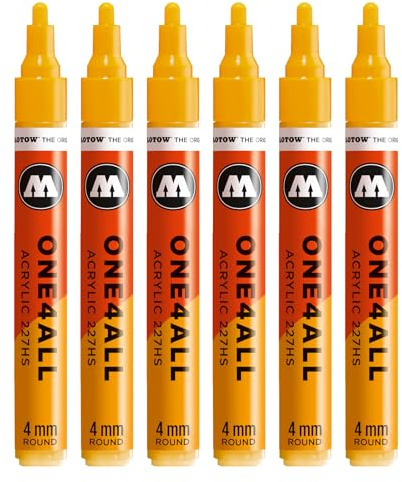 Molotow One4All 227HS Acryl Marker (4,0 mm Strichstärke, hochdeckend und permanent, schnell trocknend, nachfüllbar, für fast alle Untergründe) 6 Stück Farbe 258 senfgelb