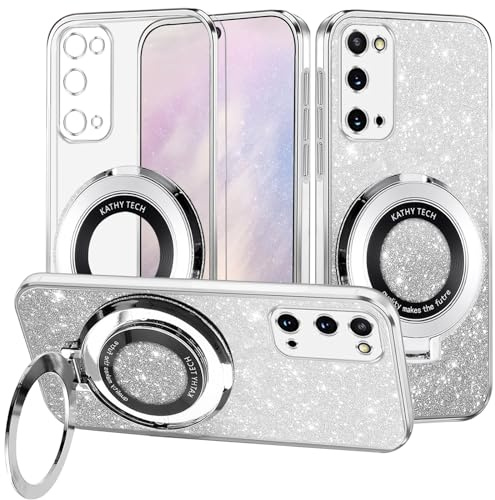 Yarxiawin Kompatibel für Samsung Galaxy S20 5G Hülle Silikon Transparent Glitzer Magnetisch Aesthetic, Kompatibel mit Magsafe Handyhülle Samsung S20 mit Ständer Schutzhülle Dünn Cover (Silbrig)