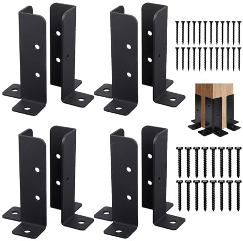 Lot de 8 supports de poteau de clôture réglables – Convient pour poteaux de terrasse de 3,8 x 3,8 cm, 2 x 5, 2 x 4, 4 x 4 ; kit de réparation robuste pour poteaux de terrasse et supports de pergola