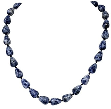 Handgefertigte Damen Edelstein Perlenkette - Tropfenform Naturstein Halskette für Frauen und Mädchen, 48cm (Blaue Flecken)