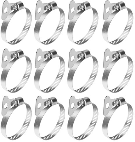 12 Pcs Stainless Steel Jubilee Hose Clips 32-44mm, Adjustable Pipe Clamps, Duct Fuel Line Hose Clamps for Plumbing Automotive Pool Car Pond and Garden