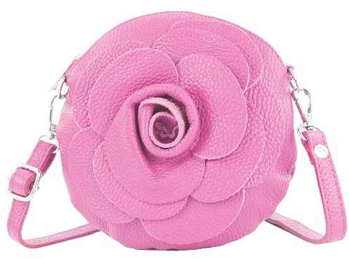 modamoda de T225 Damen Leder Umhängetasche Abendtasche Clutch Blüte Klein handmade in Italy, Farbe:Candy Pink