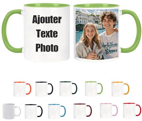 Tasse Personnalisable & Mug Personnalisé avec Votre Photo/Texte, Mugs et Tasses à Café, Tasse Personnalisée, Mug Personnalisé Photo, Cadeau Personnalisé Cadeau D'anniversaire (Vert)