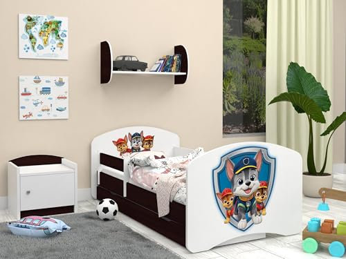 Happy Babies Kinderbett - Mit Matratze & Schublade und Rausfallschutz, 70x140, Mädchen Kinderbetten & Jugendbett Jungen Kids Bed, Jugendbett für Bodentief Ausziehbett Kleinkind, Lattenrost (Venge)