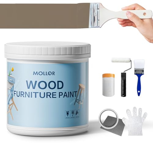 Mollor Kreidefarbe Braun Matt, Möbelfarbe Ohne Schleifen, 500g | Shabby Chic Vintage-Look für Möbel, Innen und Außen einsetzbar, deckt gut, inkl. Werkzeugen, ideal für DIY Möbelrenovierung