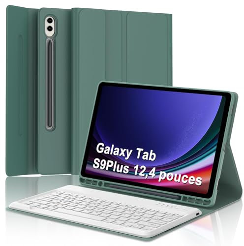 WAVATA Clavier pour Samsung Galaxy Tab S10 Plus 2024/S9 FE+/S9 Plus 12.4, Étui Clavier pour Samsung Tab S9 FE Plus Magnétique Détachable Français AZERTY Layout, Vert Foncé