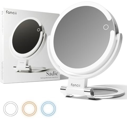 Fancii Reise-Lupenspiegel mit Lichtern, 10-fach/1-fach, wiederaufladbar, 22,9 cm, extra großer LED-beleuchteter Make-up-Spiegel, zusammenklappbar, doppelseitig, tragbar, Kosmetikspiegel, 3