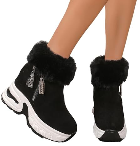 Doposci Stivaletti Sportivi Da Donna 2024 Nuovi Ankle Boots Da Combattimento Booties In Pelle Scamosciata Stivali Corti Bassi Con Plateau E Cerniera Scarpe Alla Caviglia Autunno Inverno(Black,42 EU)