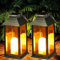Yowin Solar Lanterns for The Garden 2 Pack Hanging Solar Lights with Flickering Candle, Outdoor Lanterns Waterproof Garden Gifts, Table Lamp for Balcony Wall Patio Fence Decorations - Bronze