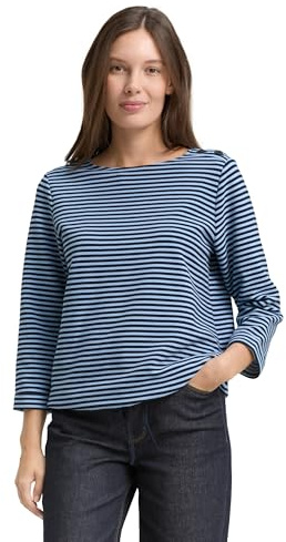 Tom Tailor Damen 1045536 Langarmshirt Mit Knopf-Details, 40017 - Blue Navy Regular Stripe, L EU