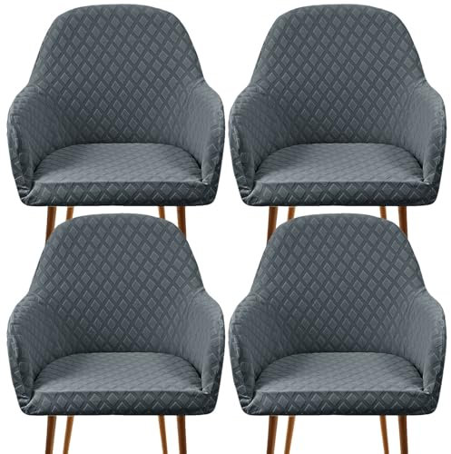 ZRCYXDW Stuhlhussen Mit Armlehne Mit Armlehnen, Spandex Stuhlbezug Mit Armlehne Stretch Moderne Esszimmerstuhlbezug Für Drehbar Sessel-Dunkelgrau-4 Stück