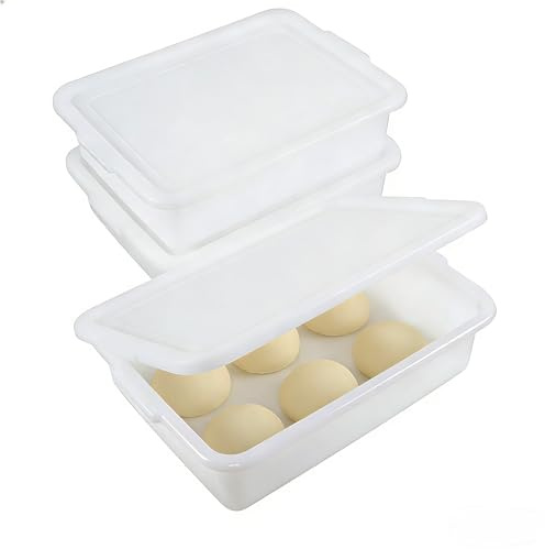 Buyitt 3 Pack 13 L Plastic Pizza Dough Boxes, Stackable Dough Tray with Lid