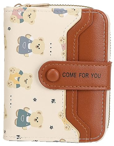 YUEcthynous Bär Kurz Geldbörse Damen,Nette Bär Geldbörsen für Damen Kleine with RFID Blocking and Many Compartments,Mädchen Mehreren Fächern Kreditkartenhalter,Bärendruck Braun