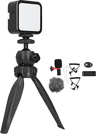 Jectse Téléphone Vlogging Kit Portable Mikrophone LED Light Light Stod pour la Vidéo Diffusée en Direct Rencontrez Noir