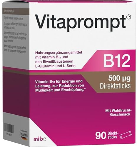 Vitaprompt, 500 μg, Direktsticks, für Energie und Nerven, 90 Stück | Energie und Nerven, Vitamin B12, 500 μg, Direktsticks, Packungsgröße: 90 Stück