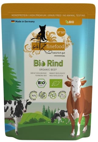 catz finefood Organic Bio Katzenfutter Rind - Monoprotein-Nassfutter in Bio-Qualität für Katzen - Artgerechte Ernährung mit 94% Fleischanteil - Made in Germany (6 x 85g)