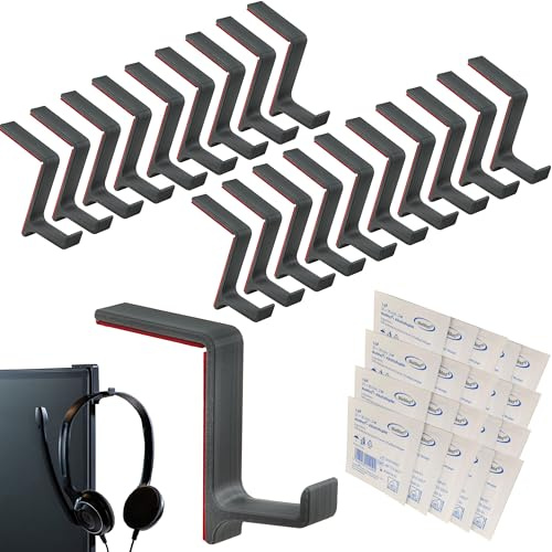 STEKIS Headset Halterung Monitor – 20er Set Kopfhörer Haken Small | Business Pack für schmale Office-Kopfhörer bis 22 mm Bügelbreite, Bildschirm-Rahmen ab 10 mm, inkl. Reinigungstuch.