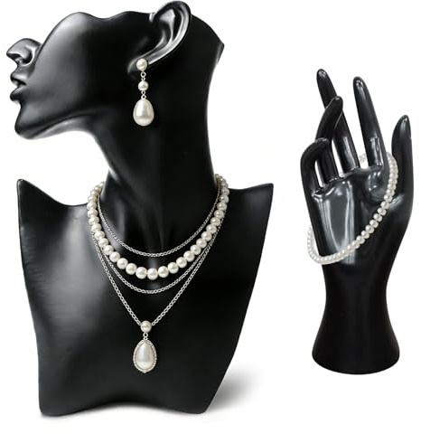 GBKDQQ Schmuckständer, 2-teiliges Präsentationsset mit Büste und Handschuh Modell, Kopfbüstenhalter, Schmuck Büste Display, Schmuck Präsentationsständer für Ohrringe und Armbänder(Schwarz)