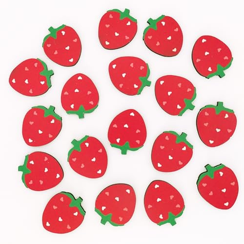 Streu Erdbeeren aus Holz 18er Set – Sommerliche Streudeko rot-grün – Mini Erdbeer-Deko für Tischdeko, Basteln & Geschenke – Logbuch-Verlag