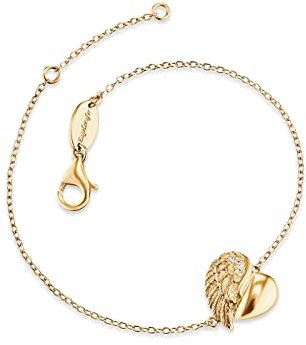 Engelsrufer Damen Armband aus vergoldetem Sterling Silber und Herz Flügel Anhänger - besetzt mit drei weißen Zirkonia Steinen - Karabinerverschluss - längenverstellbar - nickelfrei